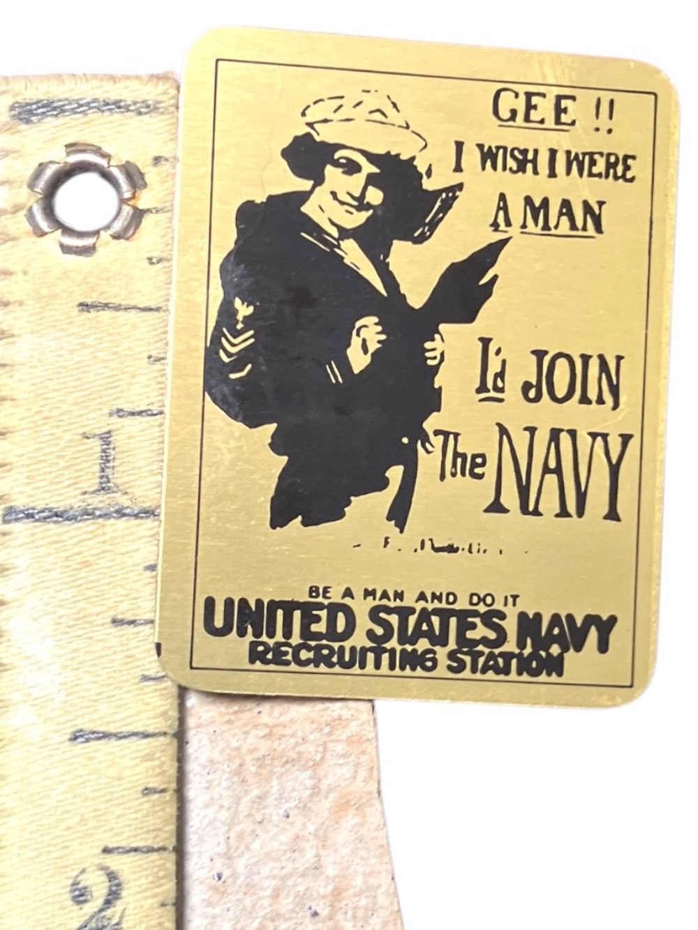 Vintage WWI Howard Chandler Christy Navy Poster Art Brass Clasp Bar Pin